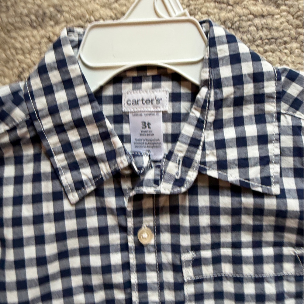 NWT Carters blue and white checked button down, size 3T